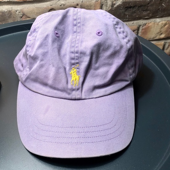 purple polo hat with yellow horse